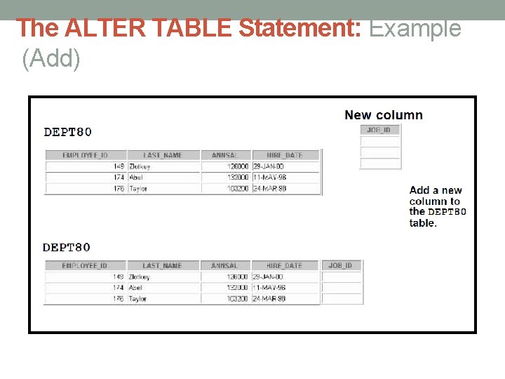 The ALTER TABLE Statement: Example (Add) The ALTER TABLE Statement: Example (Add)
