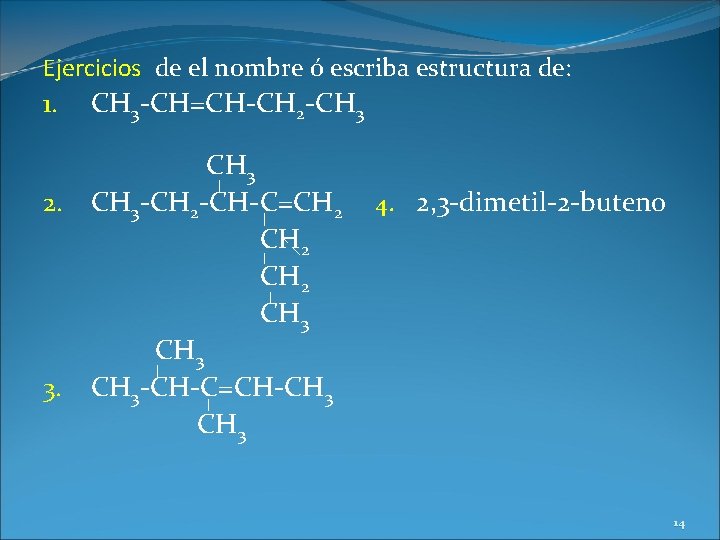 Ejercicios de el nombre ó escriba estructura de: 1. CH 3 -CH=CH-CH 2 -CH