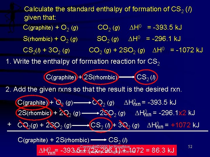 Calculate the standard enthalpy of formation of CS 2 (l) given that: 0 =