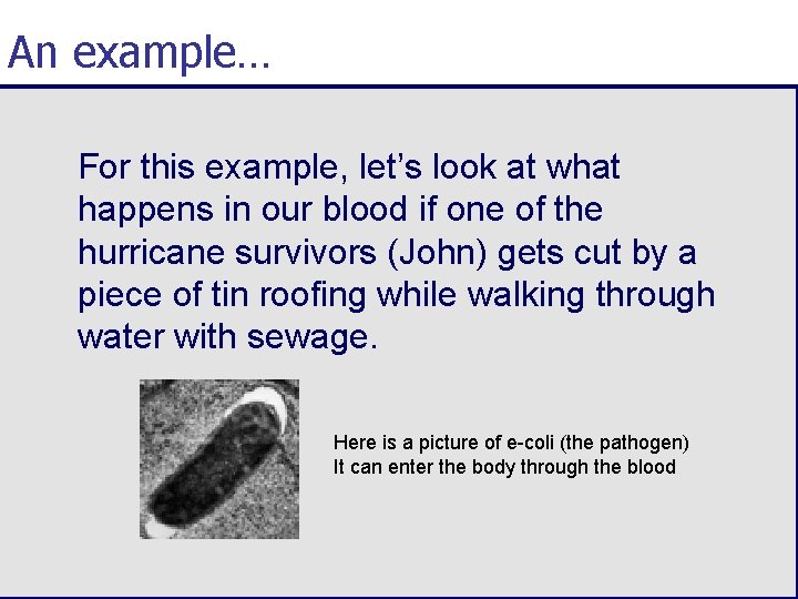 An example… For this example, let’s look at what happens in our blood if