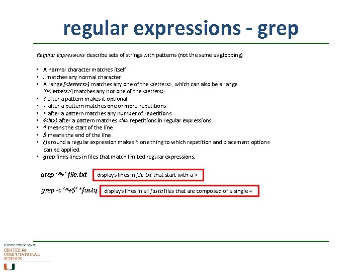 regular expressions - grep Regular expressions describe sets of strings with patterns (not the