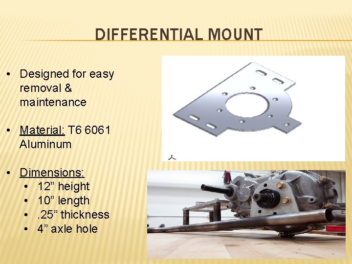 DIFFERENTIAL MOUNT • Designed for easy removal & maintenance • Material: T 6 6061