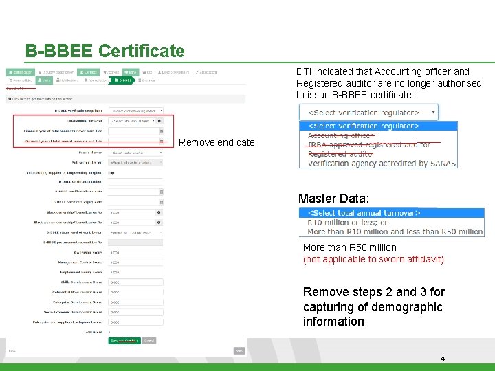 B-BBEE Certificate DTI indicated that Accounting officer and Registered auditor are no longer authorised