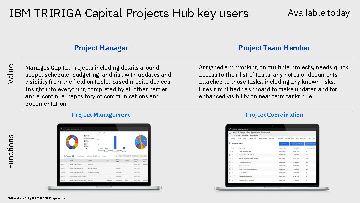 IBM TRIRIGA Capital Projects Hub key users Value Project Manager Manages Capital Projects including