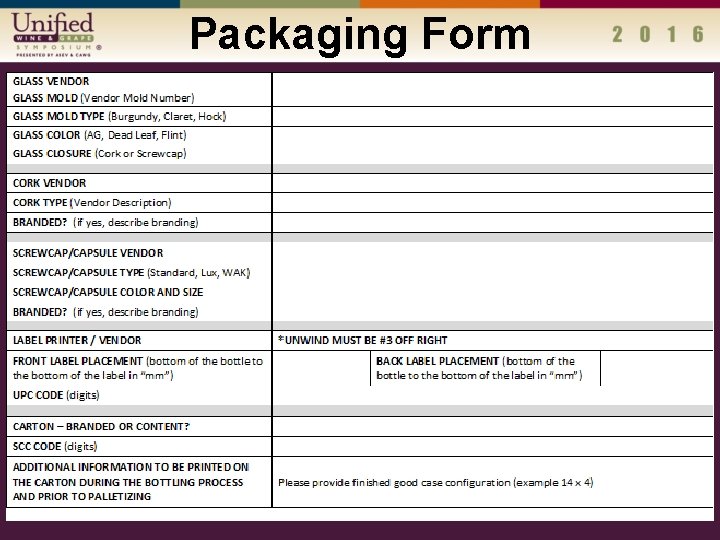 Packaging Form 