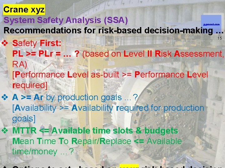 Crane xyz System Safety Analysis (SSA) Recommendations for risk-based decision-making … 15 v Safety