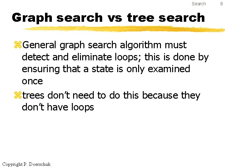 Search Graph search vs tree search z. General graph search algorithm must detect and