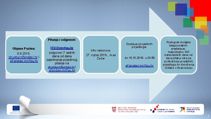 Pitanja i odgovori: Objava Poziva: 6. 8. 2019. strukturnifondovi. hr i e. Fondovi. mrrfeu.