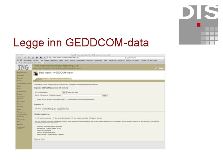 Legge inn GEDDCOM-data 