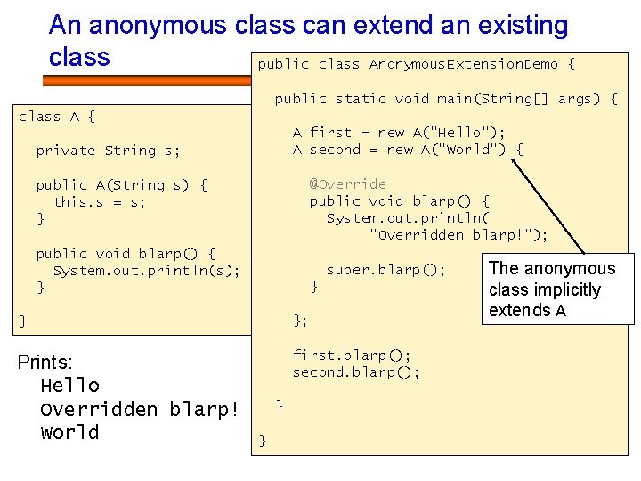 An anonymous class can extend an existing class public class Anonymous. Extension. Demo { An anonymous class can extend an existing class public class Anonymous. Extension. Demo {