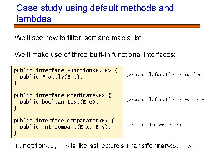Case study using default methods and lambdas We’ll see how to filter, sort and Case study using default methods and lambdas We’ll see how to filter, sort and