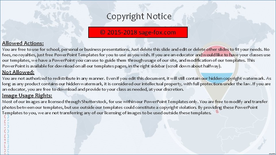 Copyright Notice © 2015 -2018 sage-fox. com Allowed Actions: You are free to use