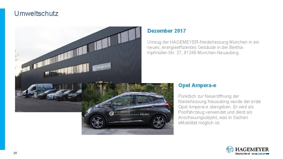 Umweltschutz Dezember 2017 Umzug der HAGEMEYER-Niederlassung München in ein neues, energieeffizientes Gebäude in der