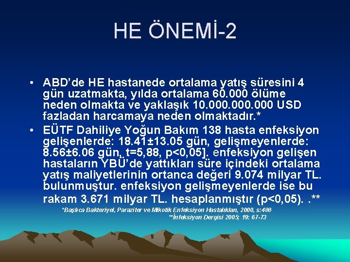 HE ÖNEMİ-2 • ABD’de HE hastanede ortalama yatış süresini 4 gün uzatmakta, yılda ortalama