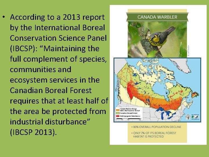  • According to a 2013 report by the International Boreal Conservation Science Panel