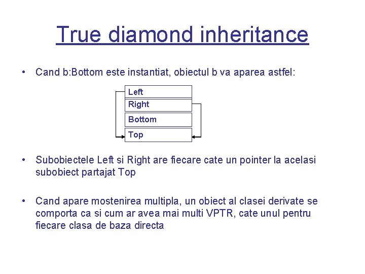 True diamond inheritance • Cand b: Bottom este instantiat, obiectul b va aparea astfel: