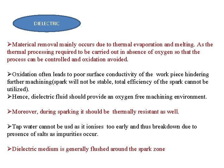 DIELECTRIC ØMaterical removal mainly occurs due to thermal evaporation and melting. As thermal processing
