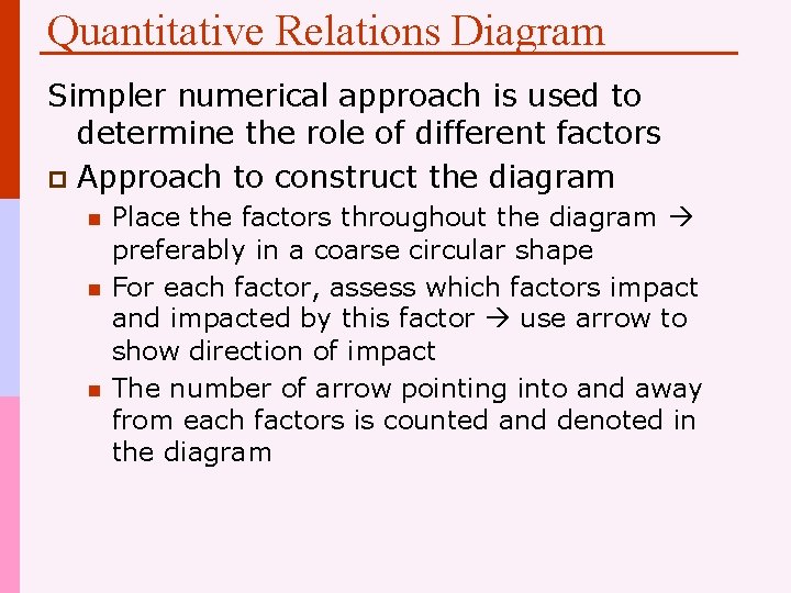 Quantitative Relations Diagram Simpler numerical approach is used to determine the role of different