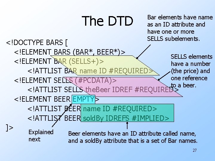 The DTD Bar elements have name as an ID attribute and have one or