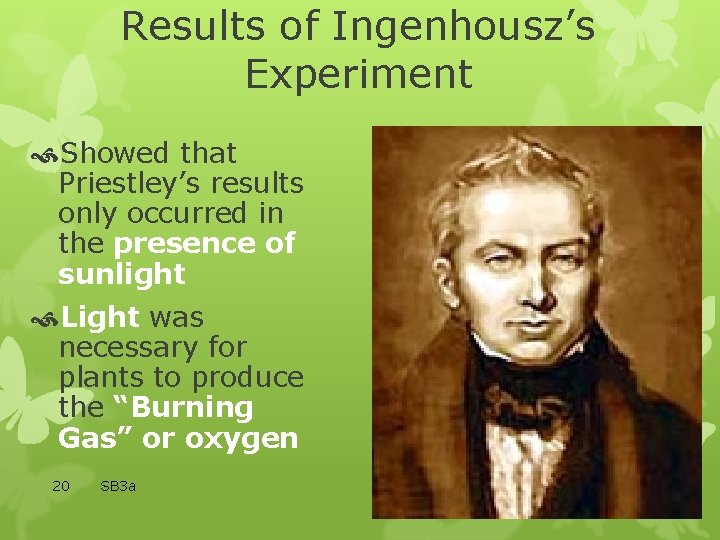 Results of Ingenhousz’s Experiment Showed that Priestley’s results only occurred in the presence of