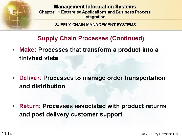 Management Information Systems Chapter 11 Enterprise Applications and Business Process Integration SUPPLY CHAIN MANAGEMENT