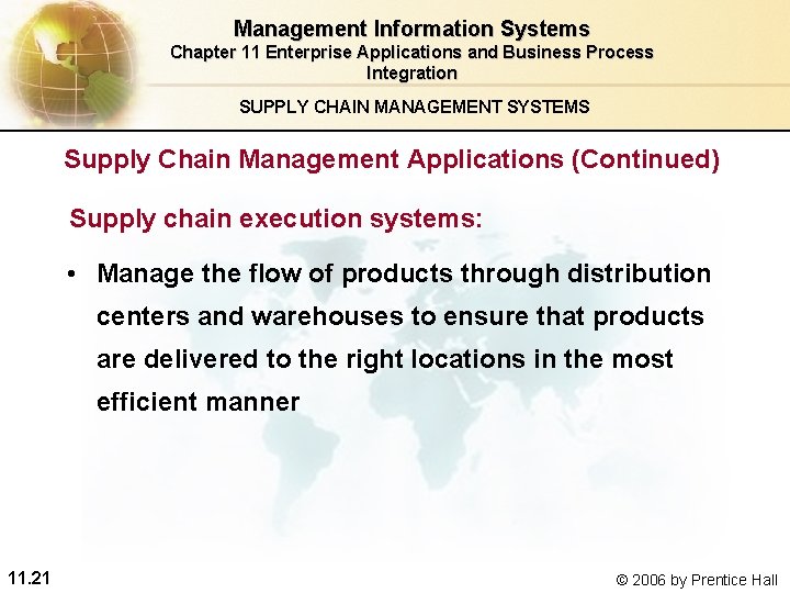 Management Information Systems Chapter 11 Enterprise Applications and Business Process Integration SUPPLY CHAIN MANAGEMENT