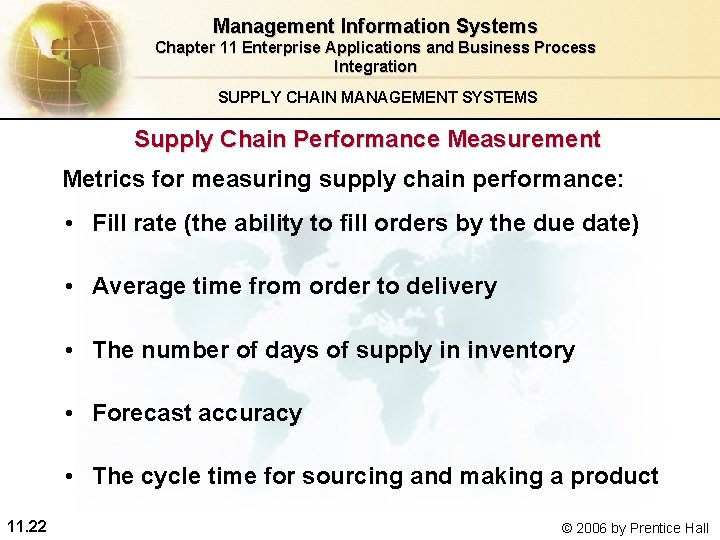 Management Information Systems Chapter 11 Enterprise Applications and Business Process Integration SUPPLY CHAIN MANAGEMENT