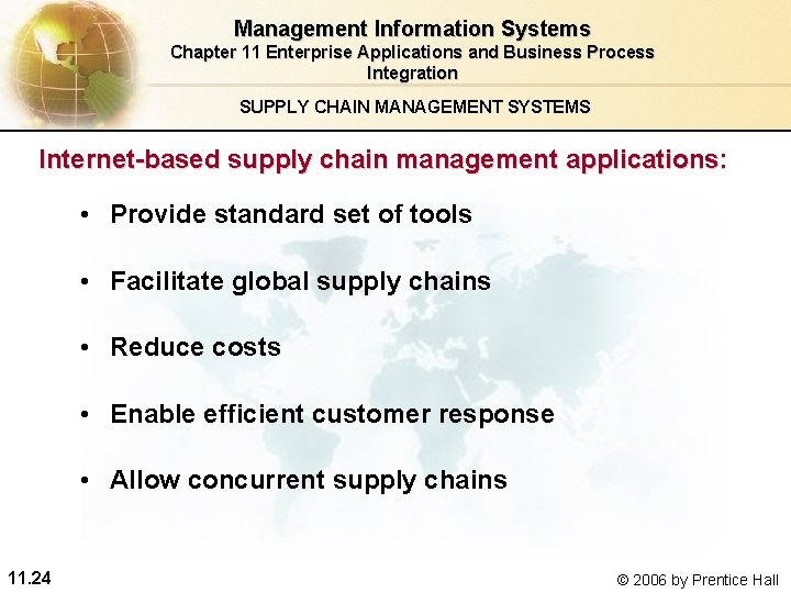 Management Information Systems Chapter 11 Enterprise Applications and Business Process Integration SUPPLY CHAIN MANAGEMENT