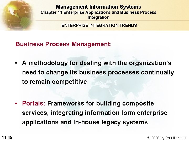 Management Information Systems Chapter 11 Enterprise Applications and Business Process Integration ENTERPRISE INTEGRATION TRENDS