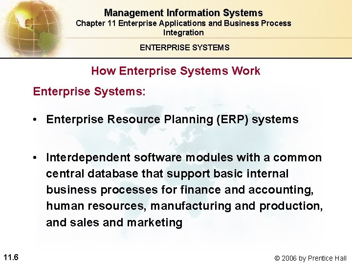 Management Information Systems Chapter 11 Enterprise Applications and Business Process Integration ENTERPRISE SYSTEMS How