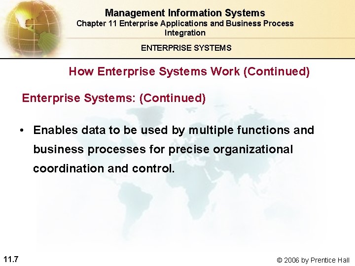 Management Information Systems Chapter 11 Enterprise Applications and Business Process Integration ENTERPRISE SYSTEMS How