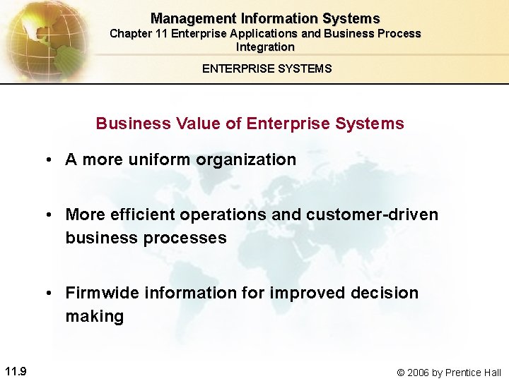 Management Information Systems Chapter 11 Enterprise Applications and Business Process Integration ENTERPRISE SYSTEMS Business