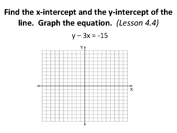 Find the x-intercept and the y-intercept of the line. Graph the equation. (Lesson 4.