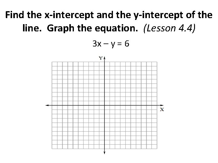 Find the x-intercept and the y-intercept of the line. Graph the equation. (Lesson 4.