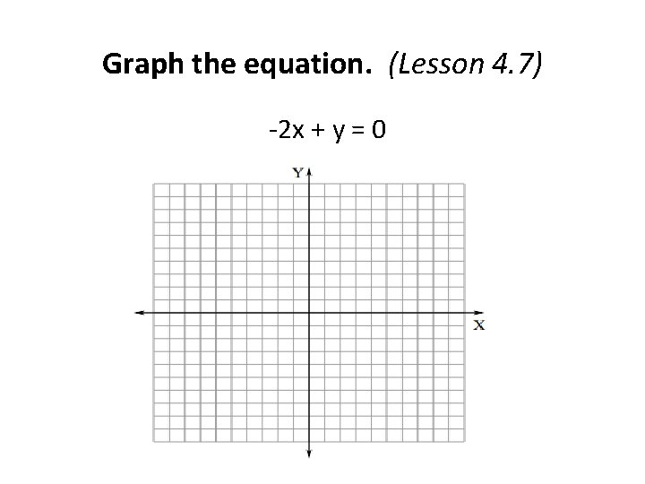 Graph the equation. (Lesson 4. 7) -2 x + y = 0 