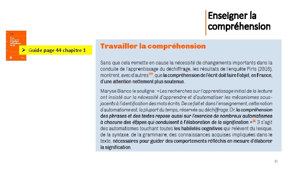 Enseigner la compréhension Ø Guide page 44 chapitre 1 31 