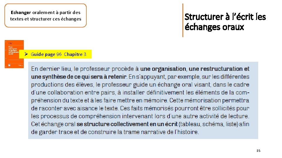 Echanger oralement à partir des textes et structurer ces échanges Structurer à l’écrit les