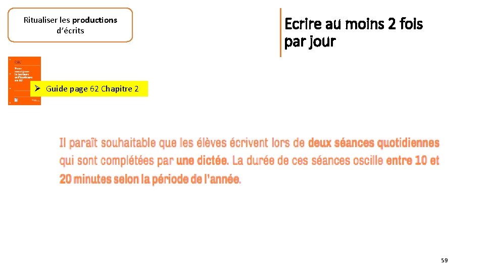 Ritualiser les productions d’écrits Ecrire au moins 2 fois par jour Ø Guide page