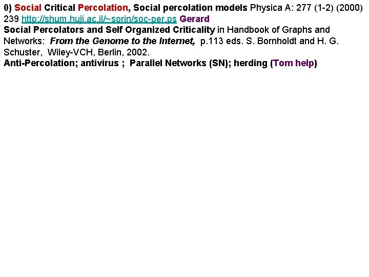 0) Social Critical Percolation, Social percolation models Physica A: 277 (1 -2) (2000) 239