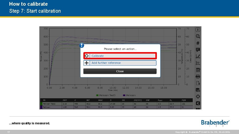 How to calibrate Step 7: Start calibration …where quality is measured. 17 Copyright ©