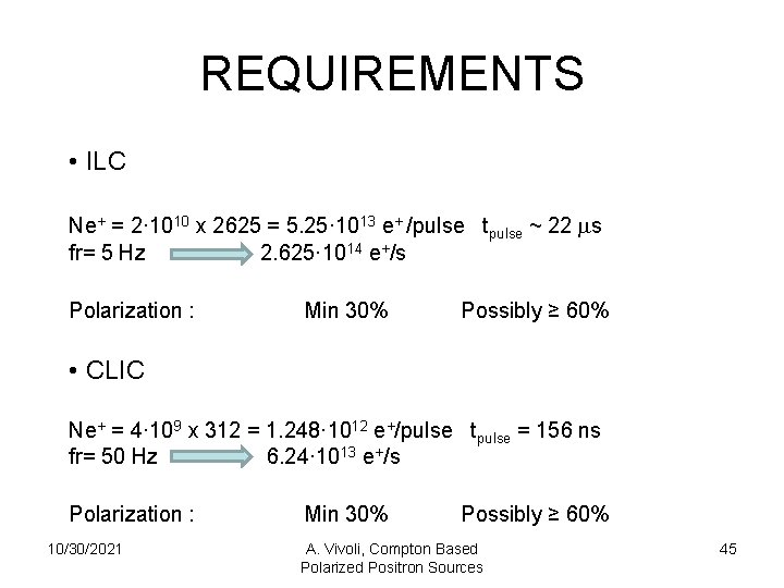 REQUIREMENTS • ILC Ne+ = 2· 1010 x 2625 = 5. 25· 1013 e+