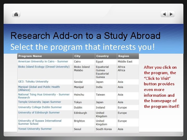 Research Add-on to a Study Abroad Select the program that interests you! After you