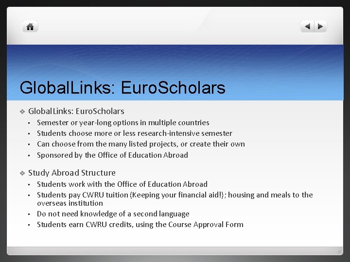 Global. Links: Euro. Scholars v Global. Links: Euro. Scholars • • v Semester or