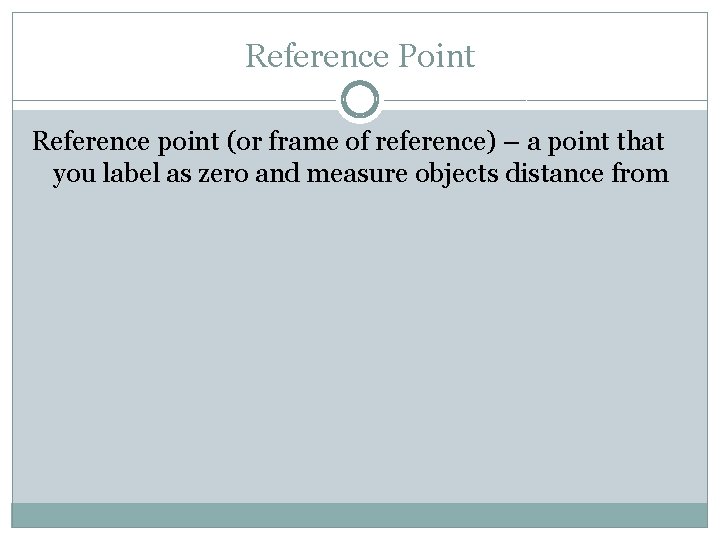 Reference Point Reference point (or frame of reference) – a point that you label Reference Point Reference point (or frame of reference) – a point that you label