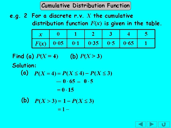 Cumulative Distribution Function e. g. 2 For a discrete r. v. X the cumulative Cumulative Distribution Function e. g. 2 For a discrete r. v. X the cumulative
