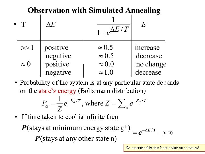 Observation with Simulated Annealing • • Probability of the system is at any particular