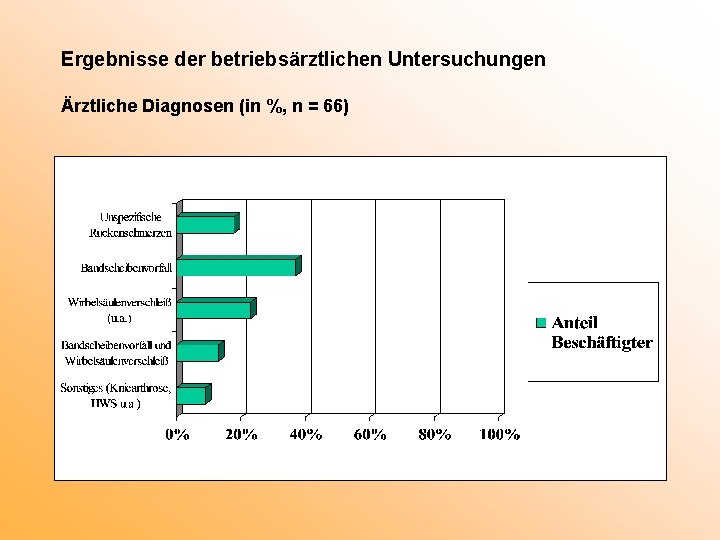 Ergebnisse der betriebsärztlichen Untersuchungen Ärztliche Diagnosen (in %, n = 66) 