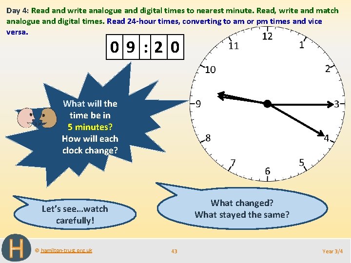 Day 4: Read and write analogue and digital times to nearest minute. Read, write