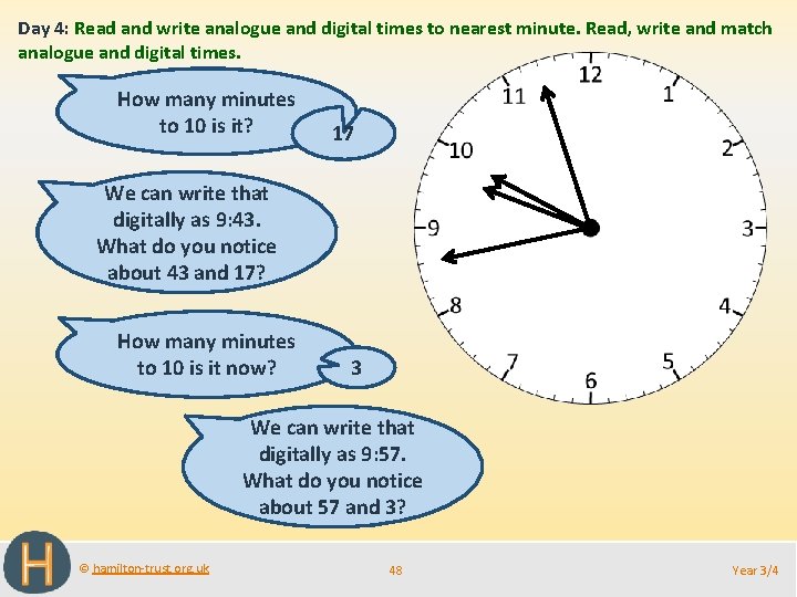 Day 4: Read and write analogue and digital times to nearest minute. Read, write