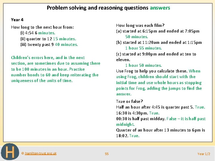 Problem solving and reasoning questions answers Year 4 How long was each film? (a)